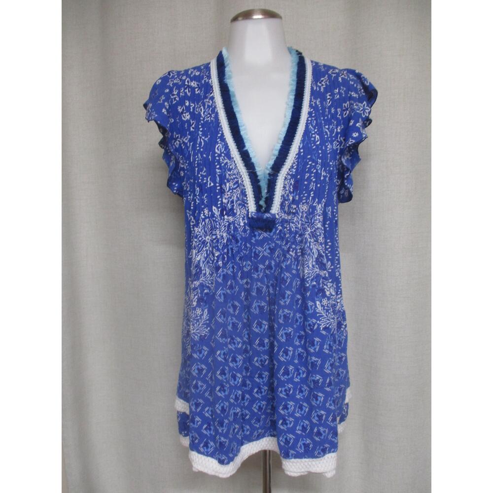 Poupette St Barth Blue Printed V-Neck Tunic Dress